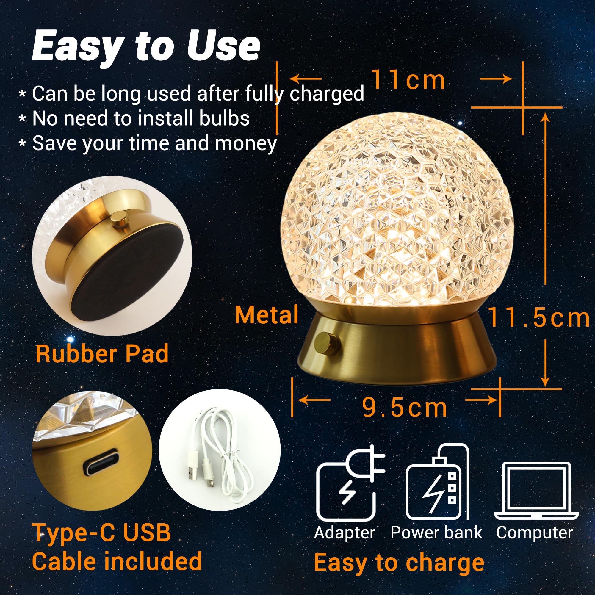 Amingulry cordless table lamp with non-slip base on surfaces.