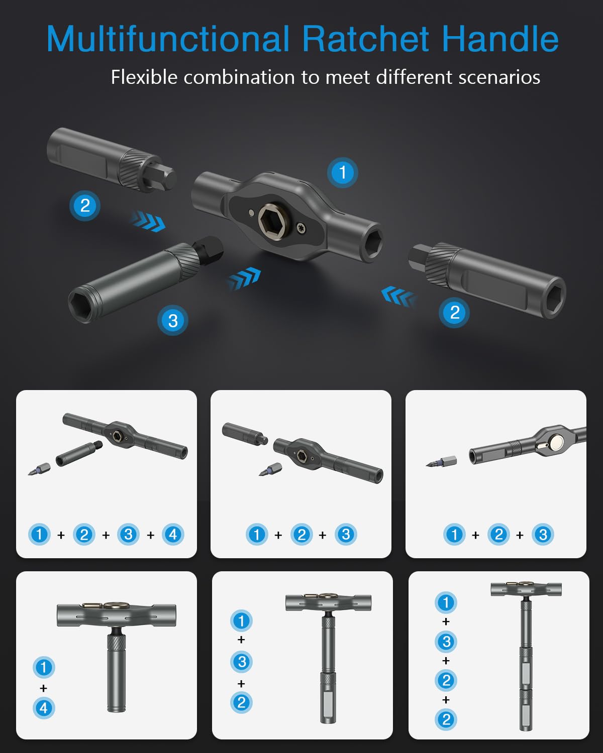 AMIR 42-in-1 ratchet screwdriver set with 6.2-degree ratchet for efficient turning.