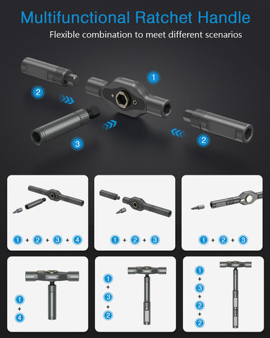 AMIR 42-in-1 ratchet screwdriver set with 6.2-degree ratchet for efficient turning.