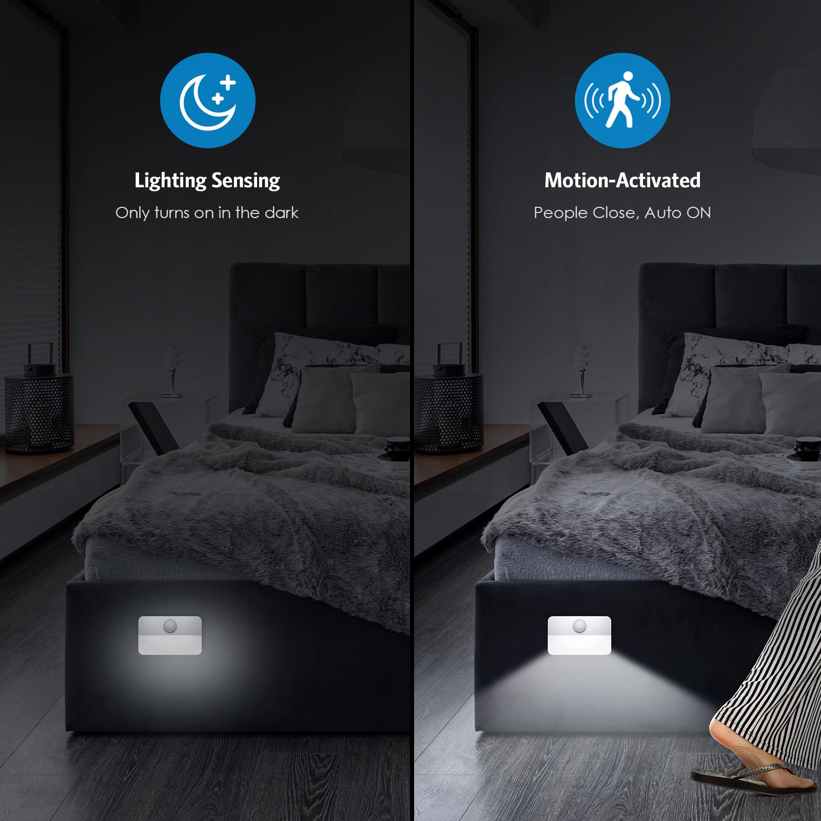 AMIR motion sensor stair light installation demonstrates wireless mounting.