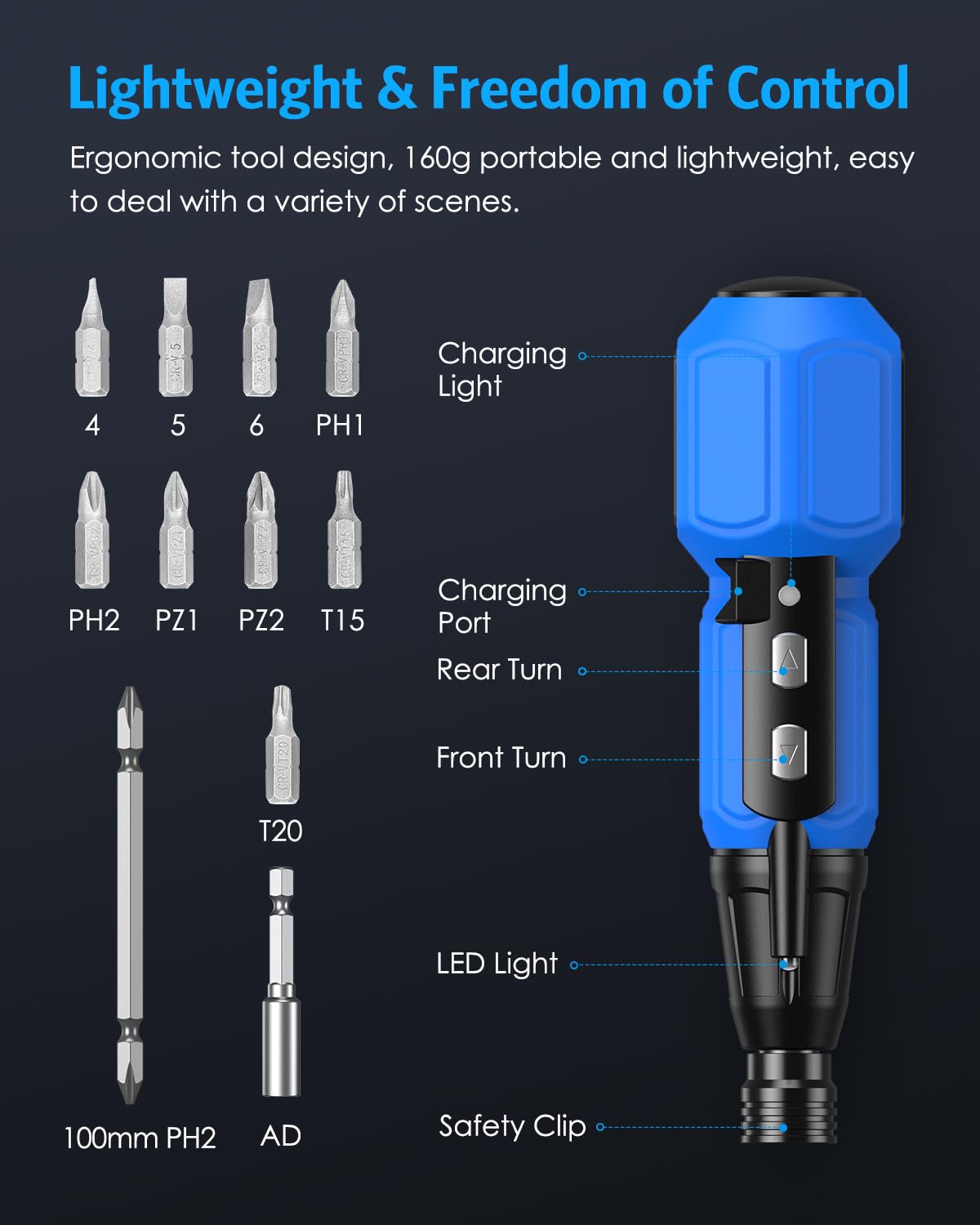 AMIR Power Screwdriver USB charging for quick recharges
