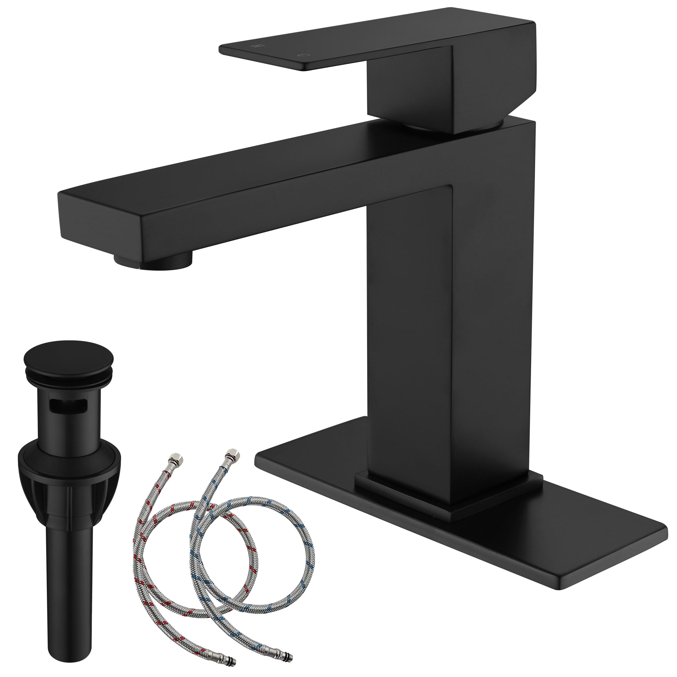 AmirLans AML-1141-BK faucet on sink with matte black single-hole design for a modern bathroom.