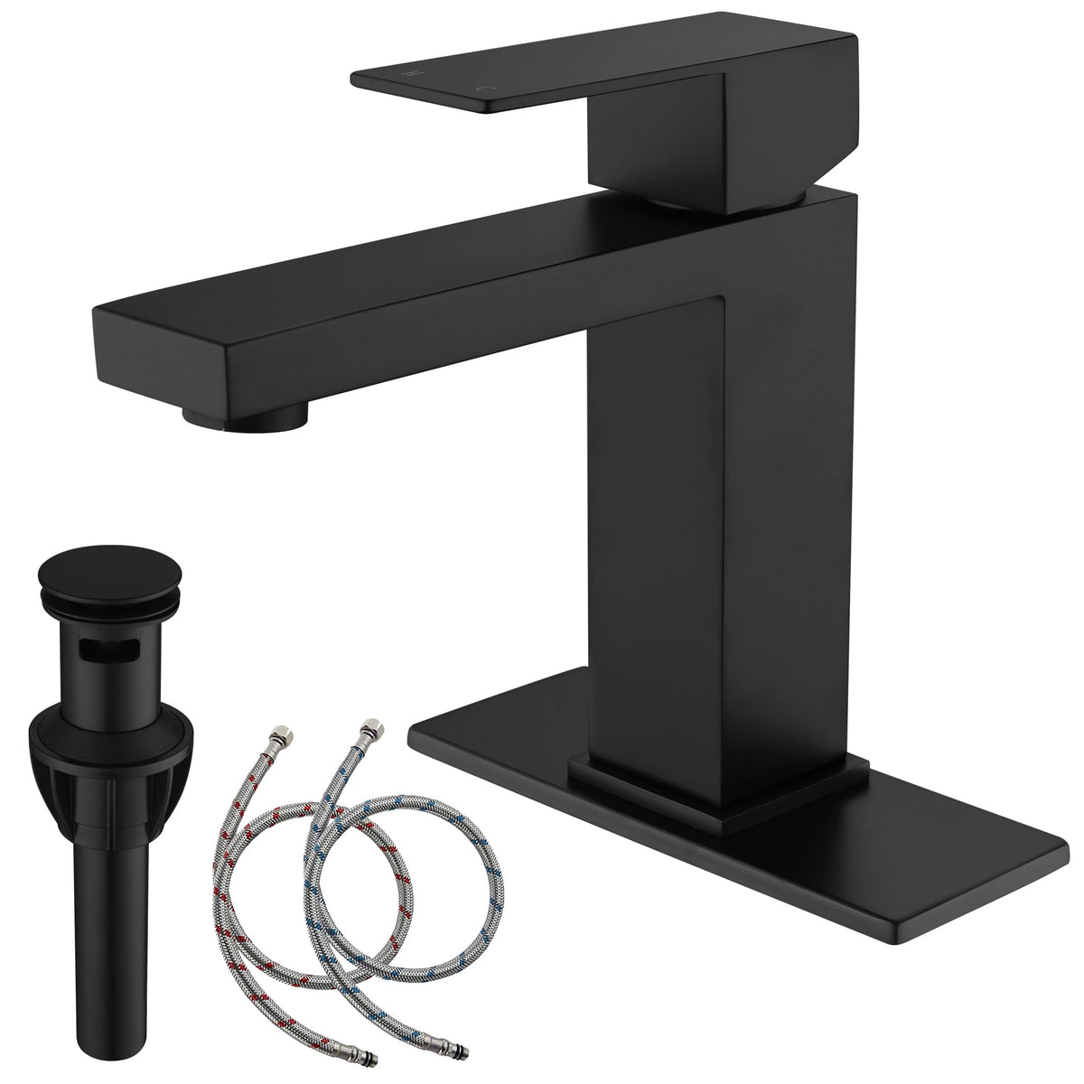 AmirLans AML-1141-BK faucet on sink with matte black single-hole design for a modern bathroom.