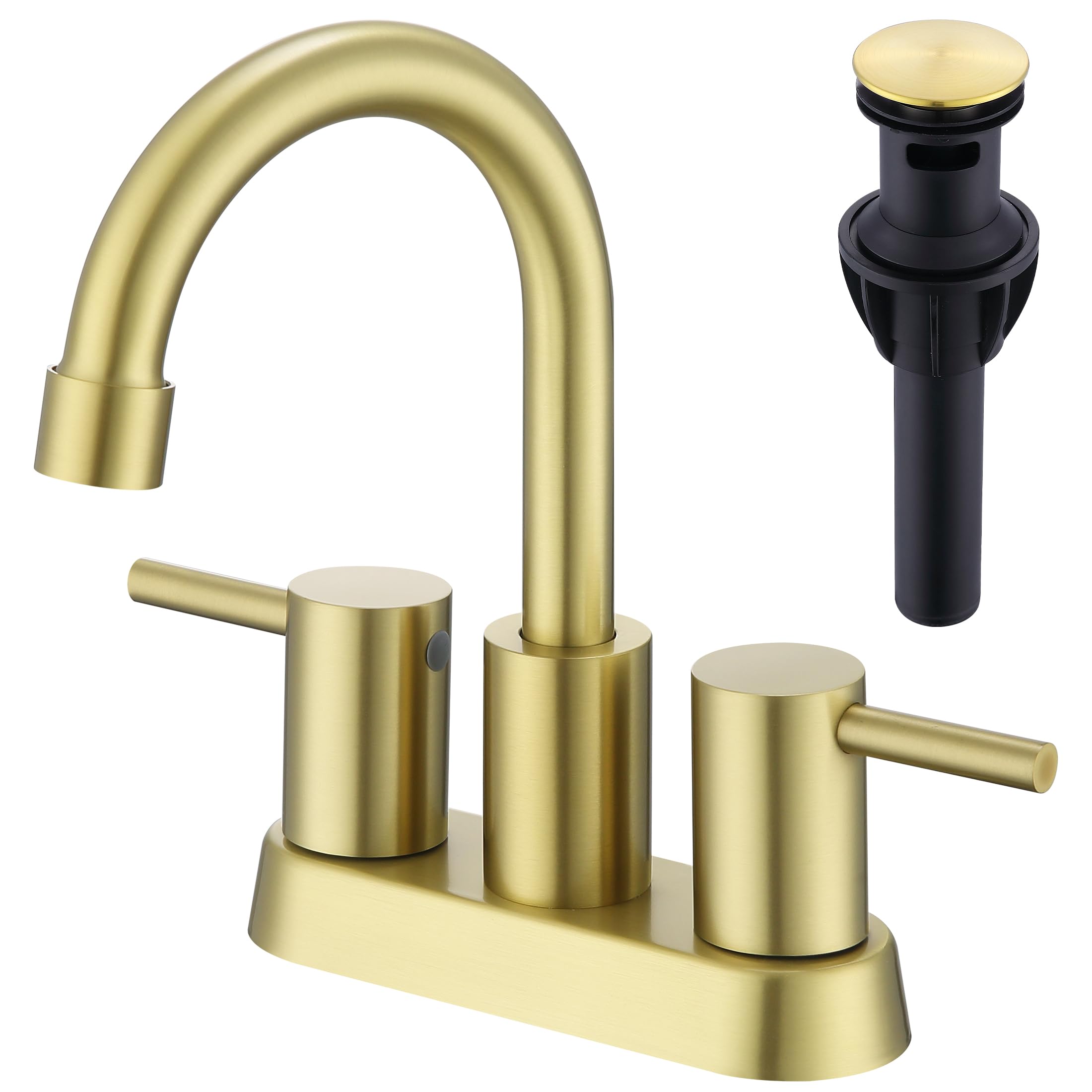 AmirLans brushed gold bathroom faucet with 4-inch centerset for modern sinks.