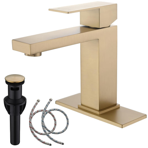 AmirLans brushed gold bathroom faucet front view for elegant bathroom style