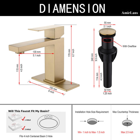 AmirLans brushed gold bathroom faucet side profile highlights sleek design