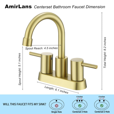 AmirLans brushed gold faucet showing two-handle control for precise temperature.