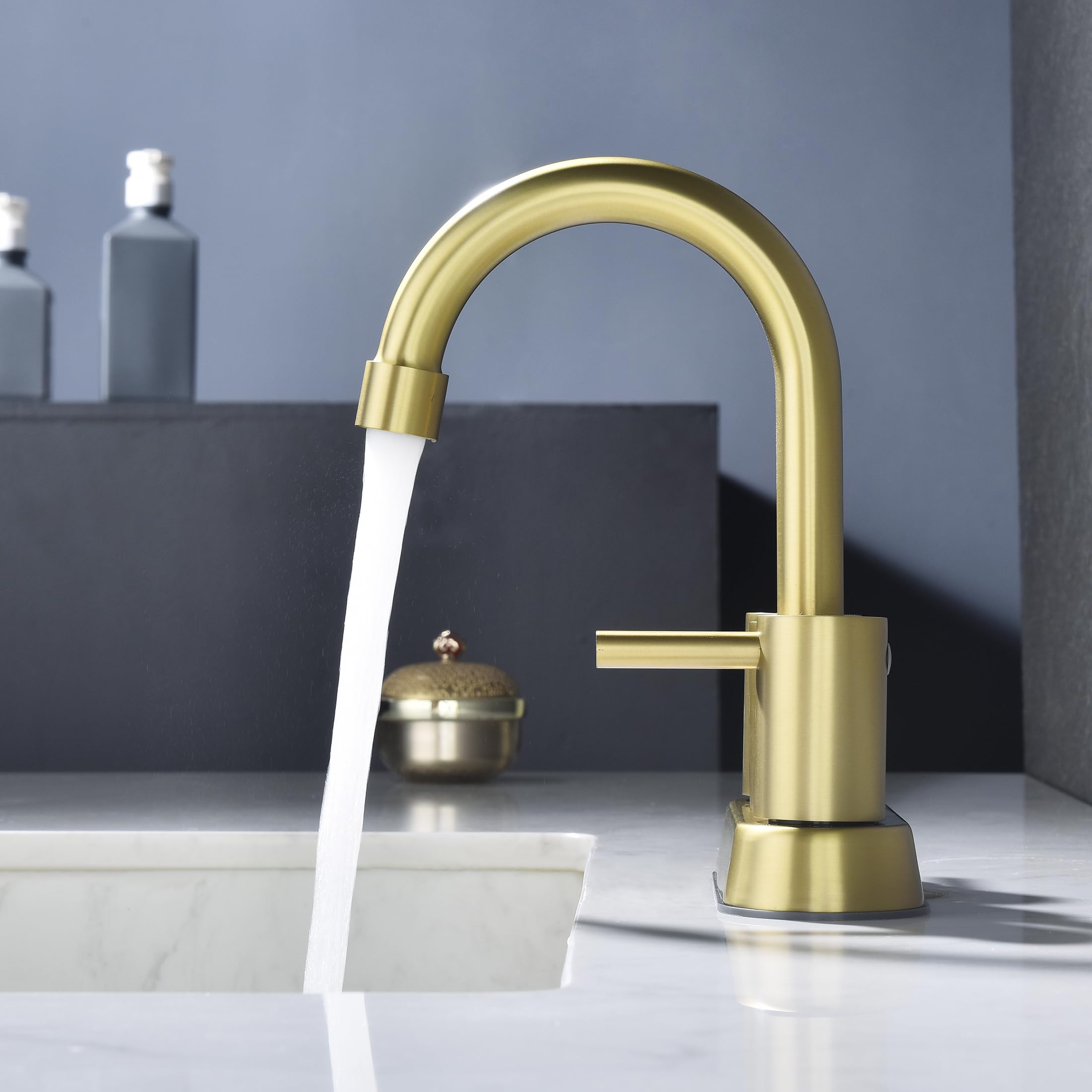 AmirLans gold bathroom faucet suitable for restroom, vanity, and RV setups.