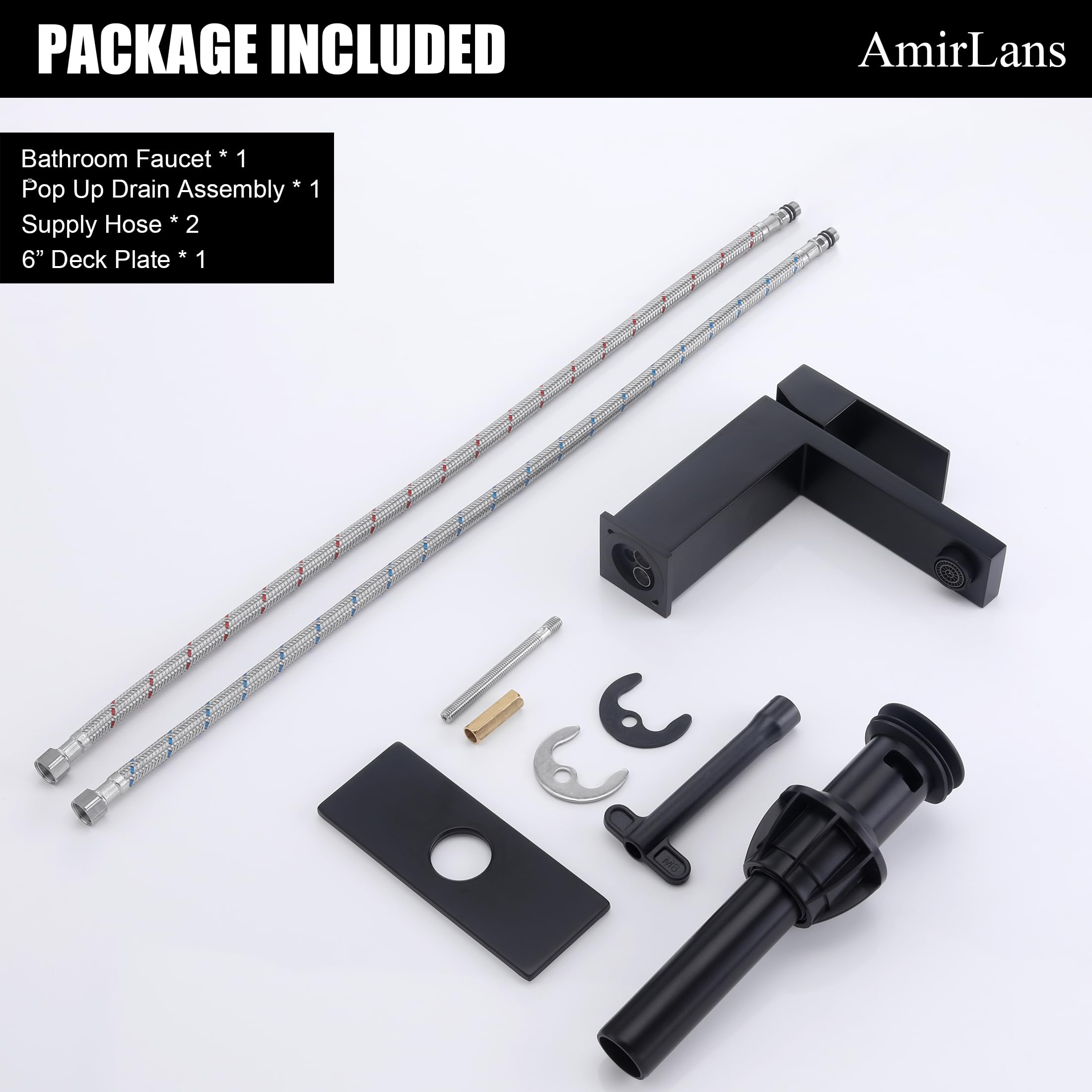 AmirLans AML-1141-BK includes deck plate and mounting hardware for quick install.