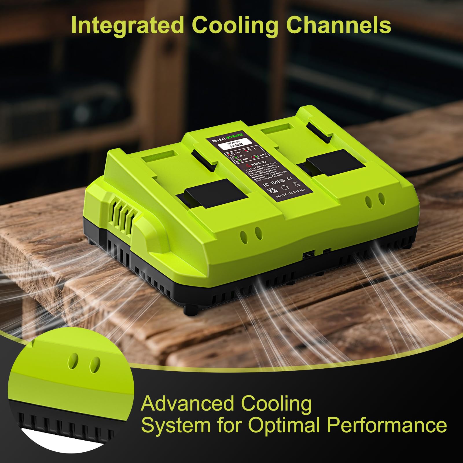 Amityke OP4026-compatible charger keeps Ryobi batteries ready and protected.