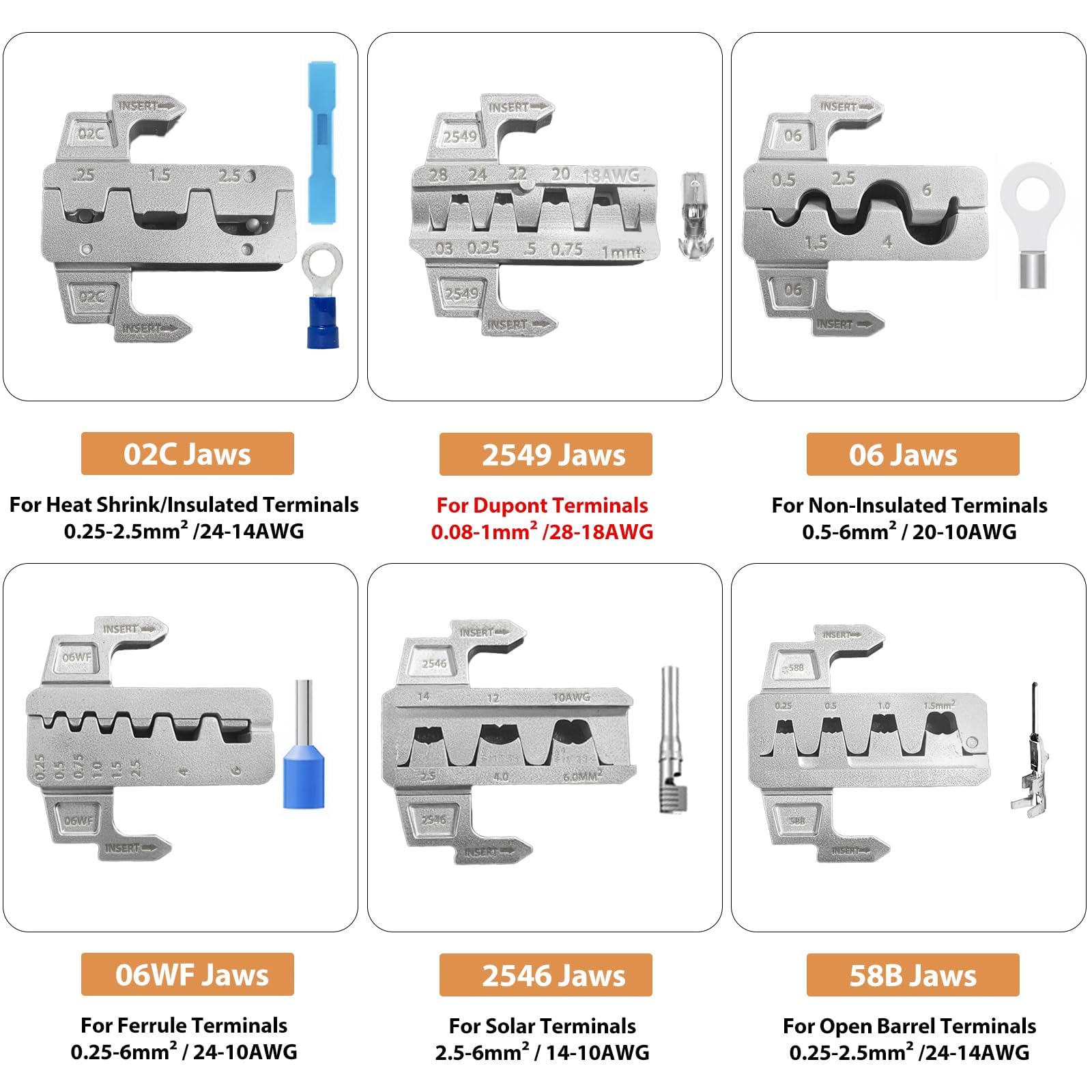 Amliber 2549 die for Dupont terminals with clean crimp results.