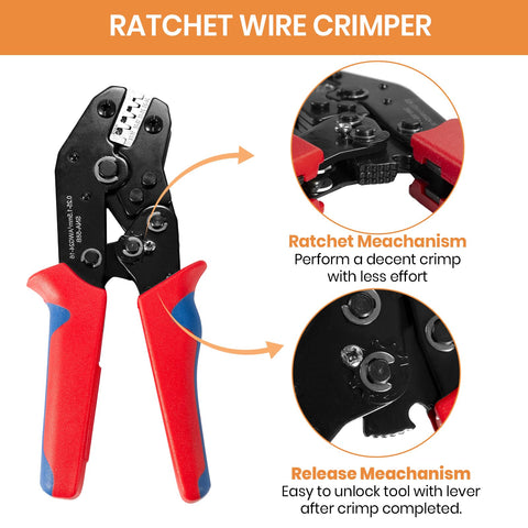 Amliber crimp tool release lever demonstrating quick disengagement.