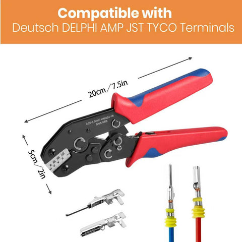 Amliber precision crimp tool delivering clean terminals for Dupont and Delphi.