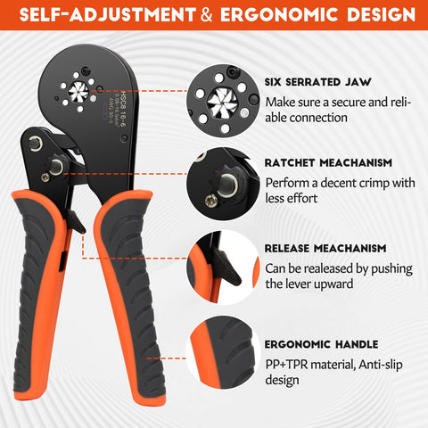 Amliber self-adjusting ferrule crimper ergonomic handles reduce fatigue during long sessions.
