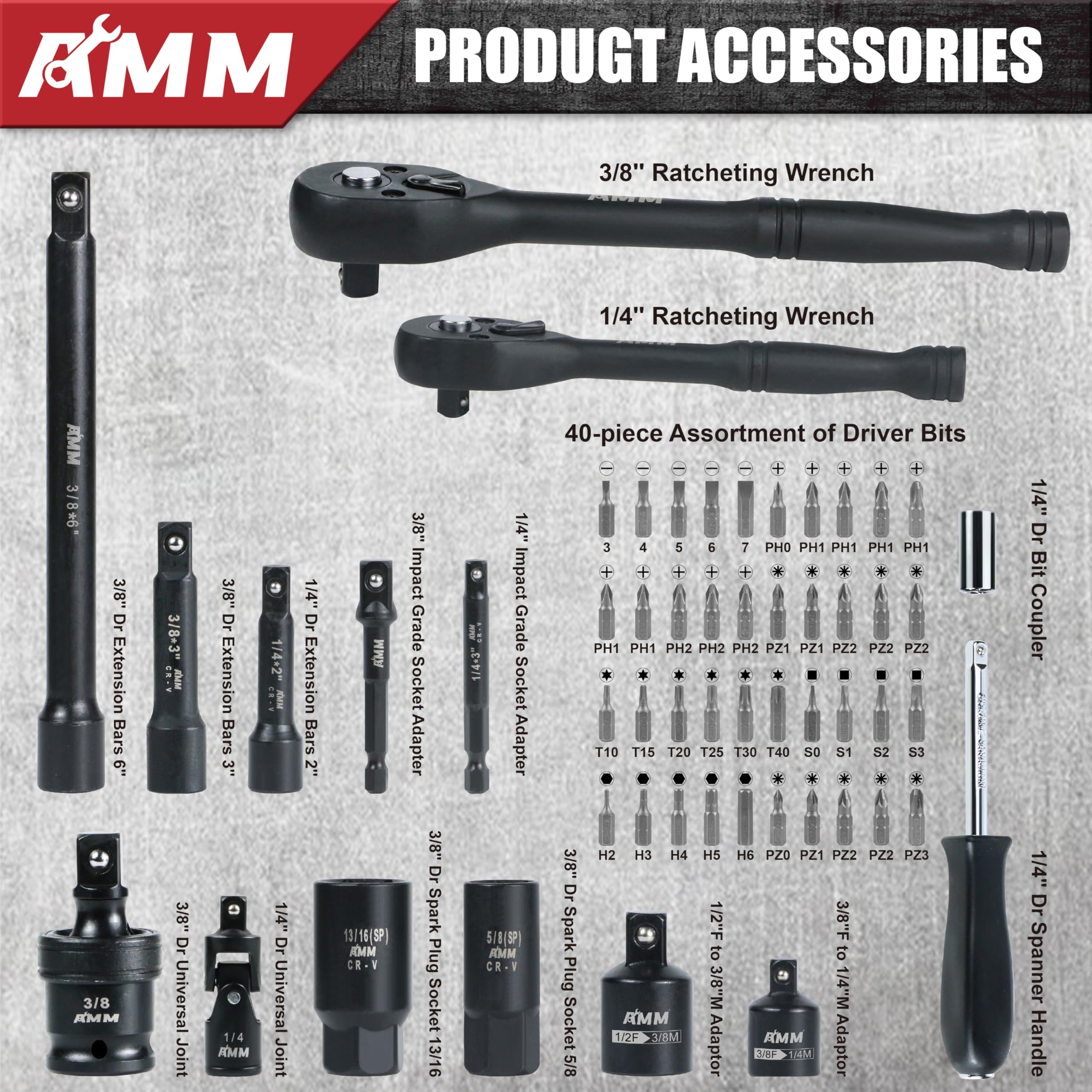 AMM 123Pcs metric and standard sockets for versatile repairs and home maintenance