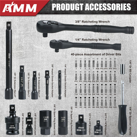 AMM 123Pcs metric and standard sockets for versatile repairs and home maintenance