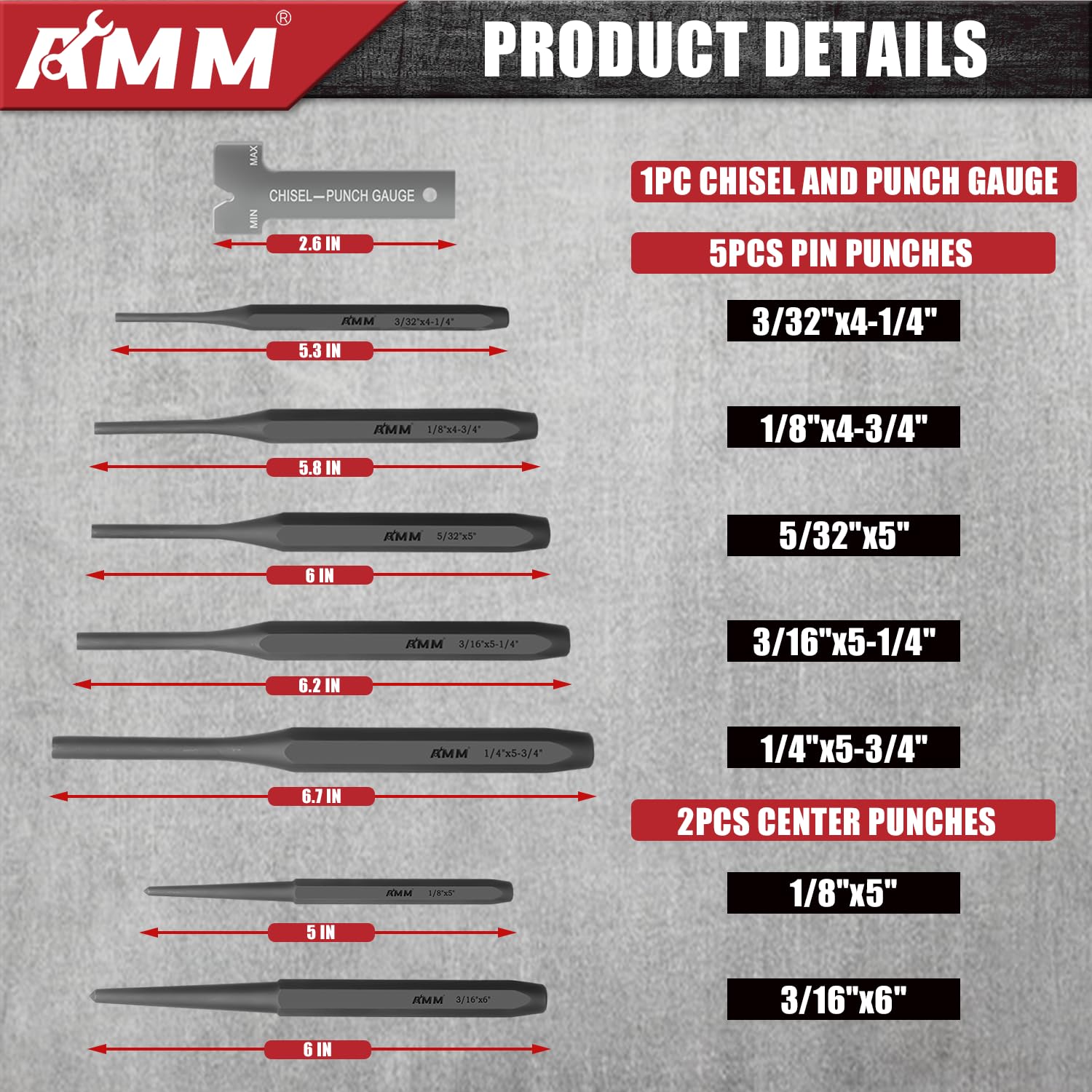AMM taper punches row, precise alignment for holes