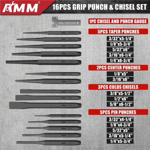 AMM punch and chisel tools showcase heat treated Cr-V for durability in tough tasks