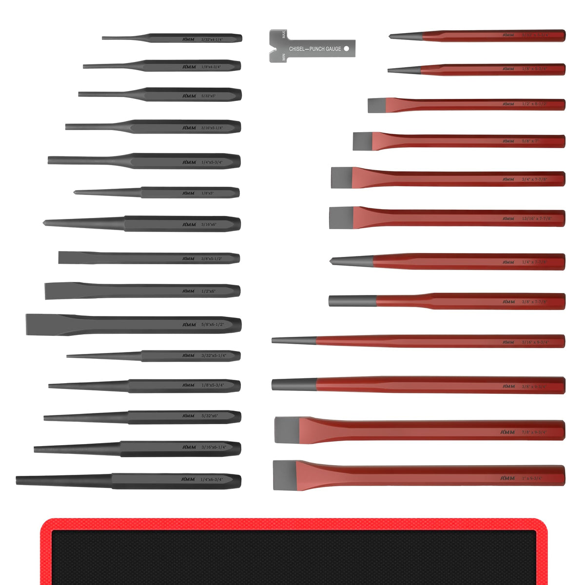 AMM 28 PCS punch and chisel set in roll-up pouch for organized storage and portable use