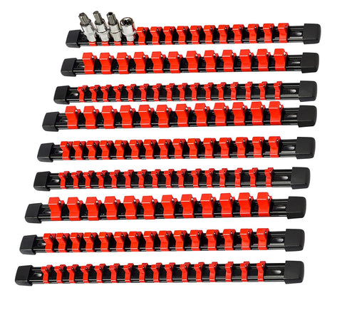 AMM 9-Piece Socket Organizer rail with 1/2-inch drive section for quick access.