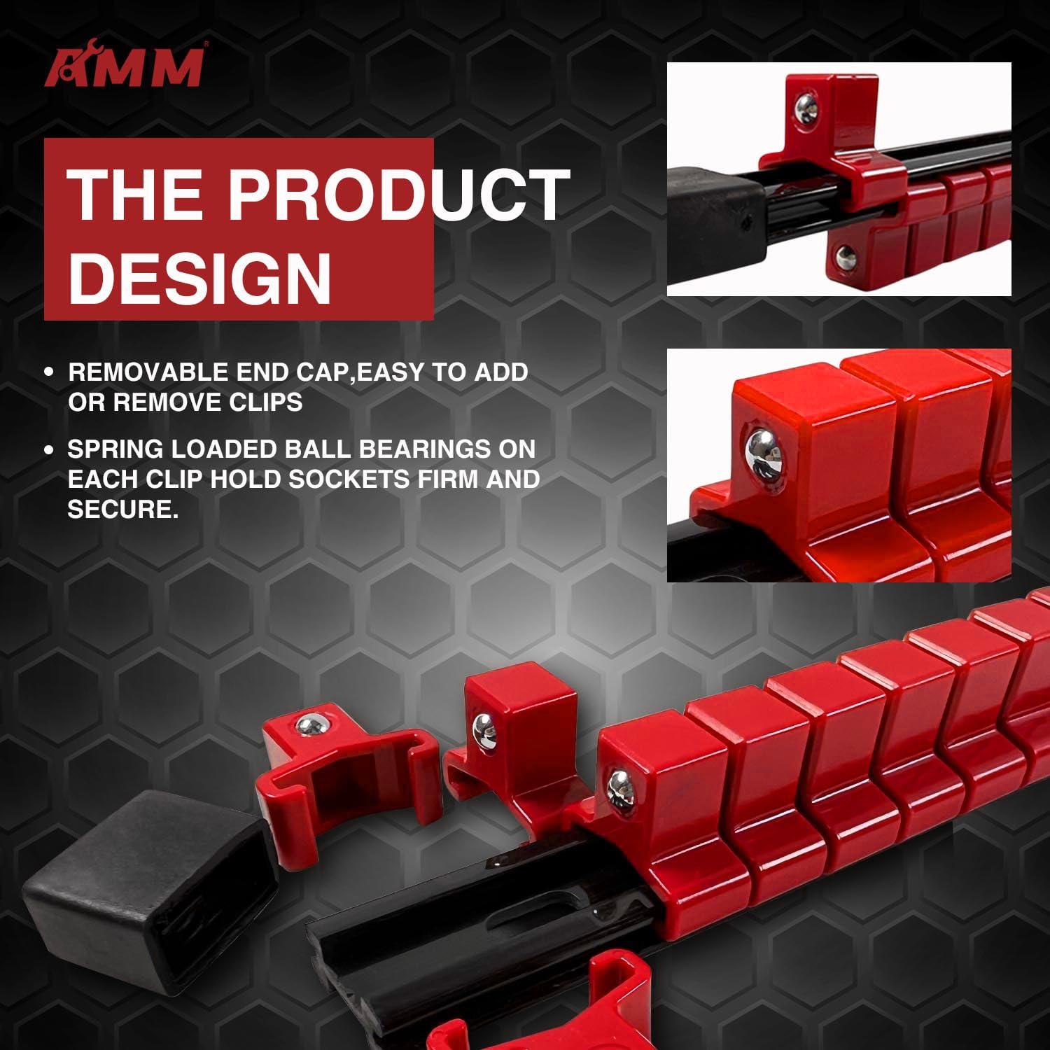 AMM 9-Piece Socket Organizer rail with 1/4-inch drive for compact setups.