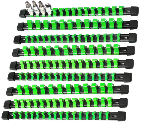 AMM 9-piece socket organizer rail keeps sockets neatly grouped for quick access.
