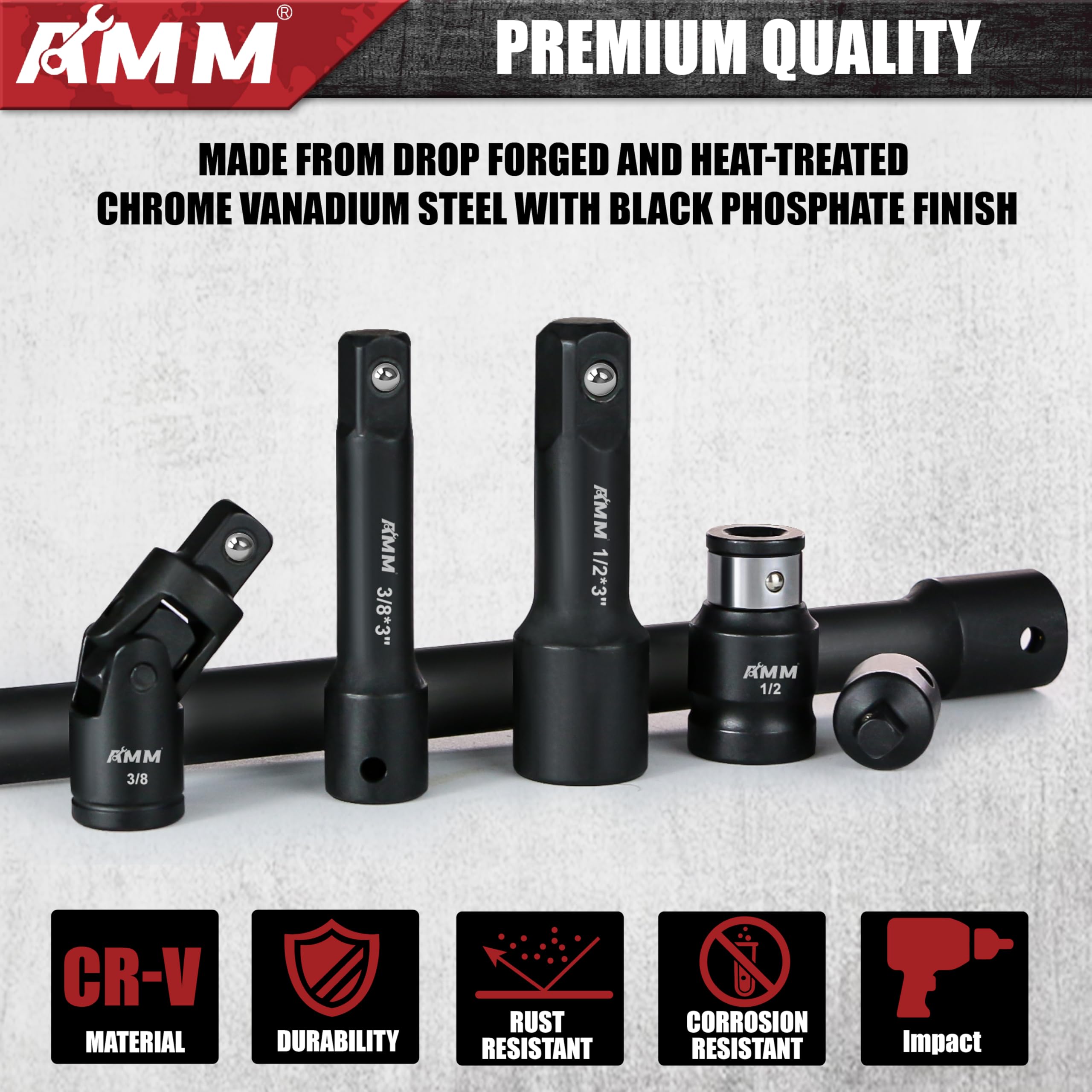 AMM extension bar for 1/4-inch drive, 10-inch length, extends reach in tight areas.