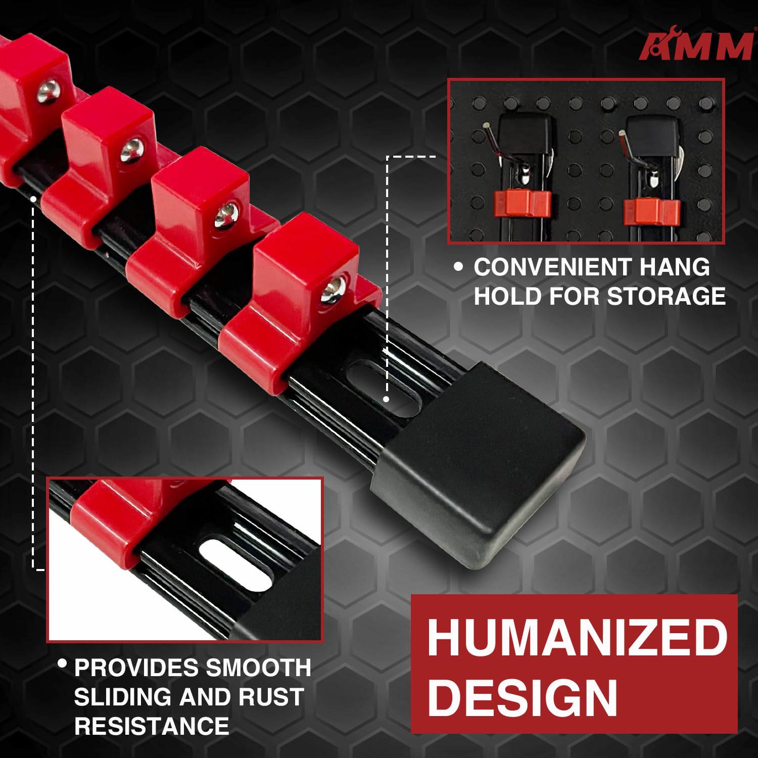 AMM removable end-cap clips enabling easy customization.