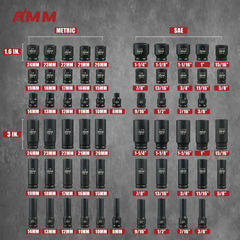 AMM SAE 1/2-drive sockets laid out for versatile fastener sizes