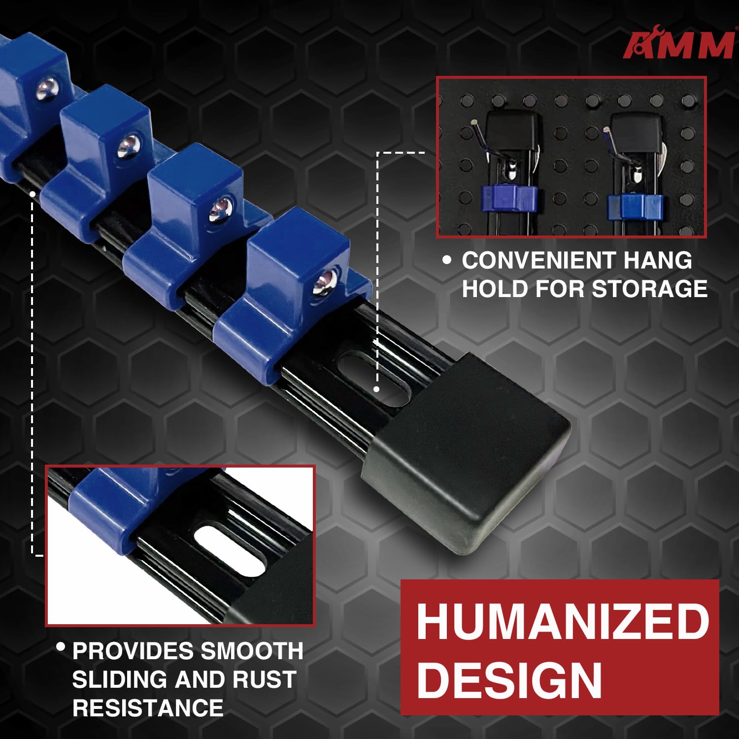 AMM socket organizer removable end caps closeup for easy reconfiguration