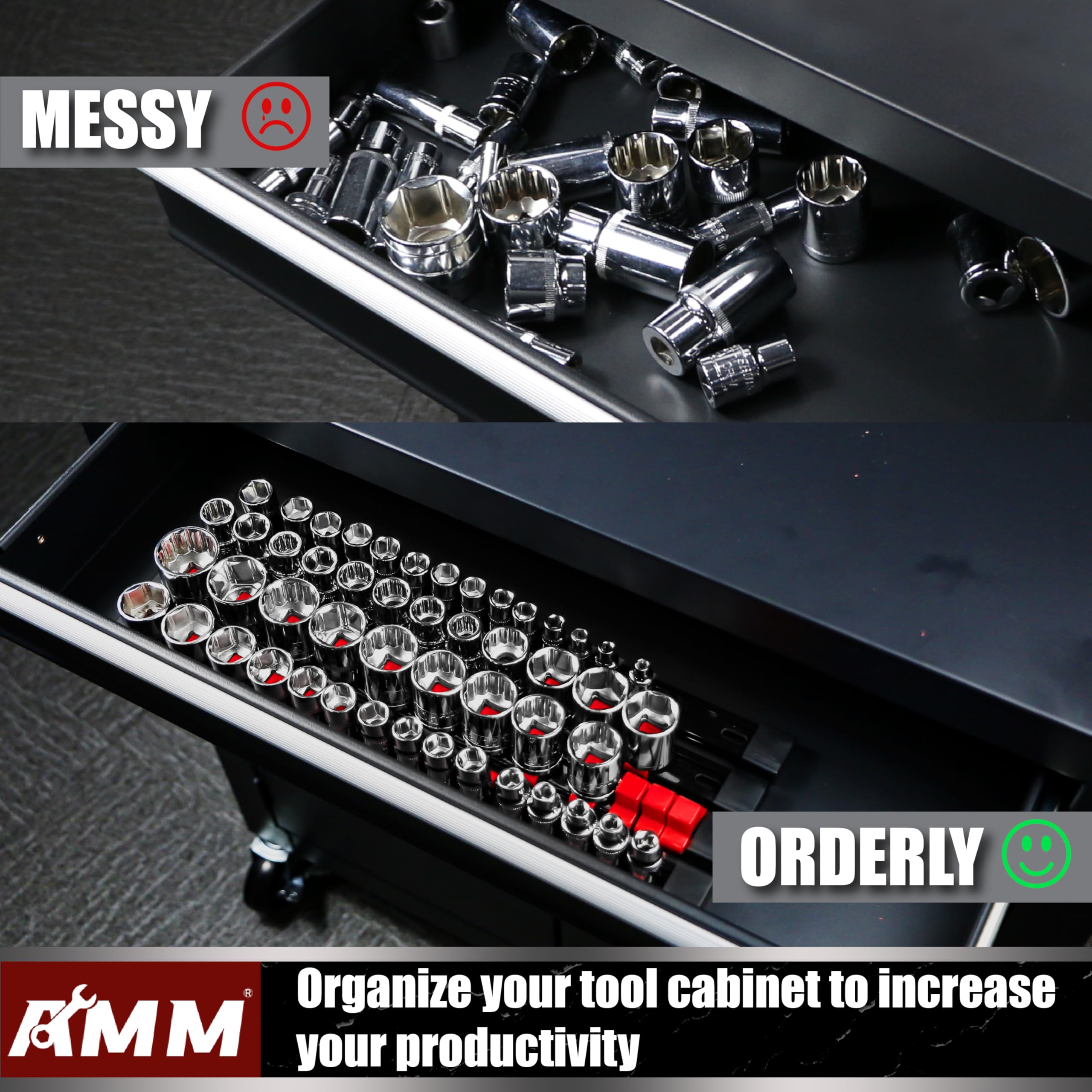 AMM socket rail mounting options for wall, bench, or drawer placement.