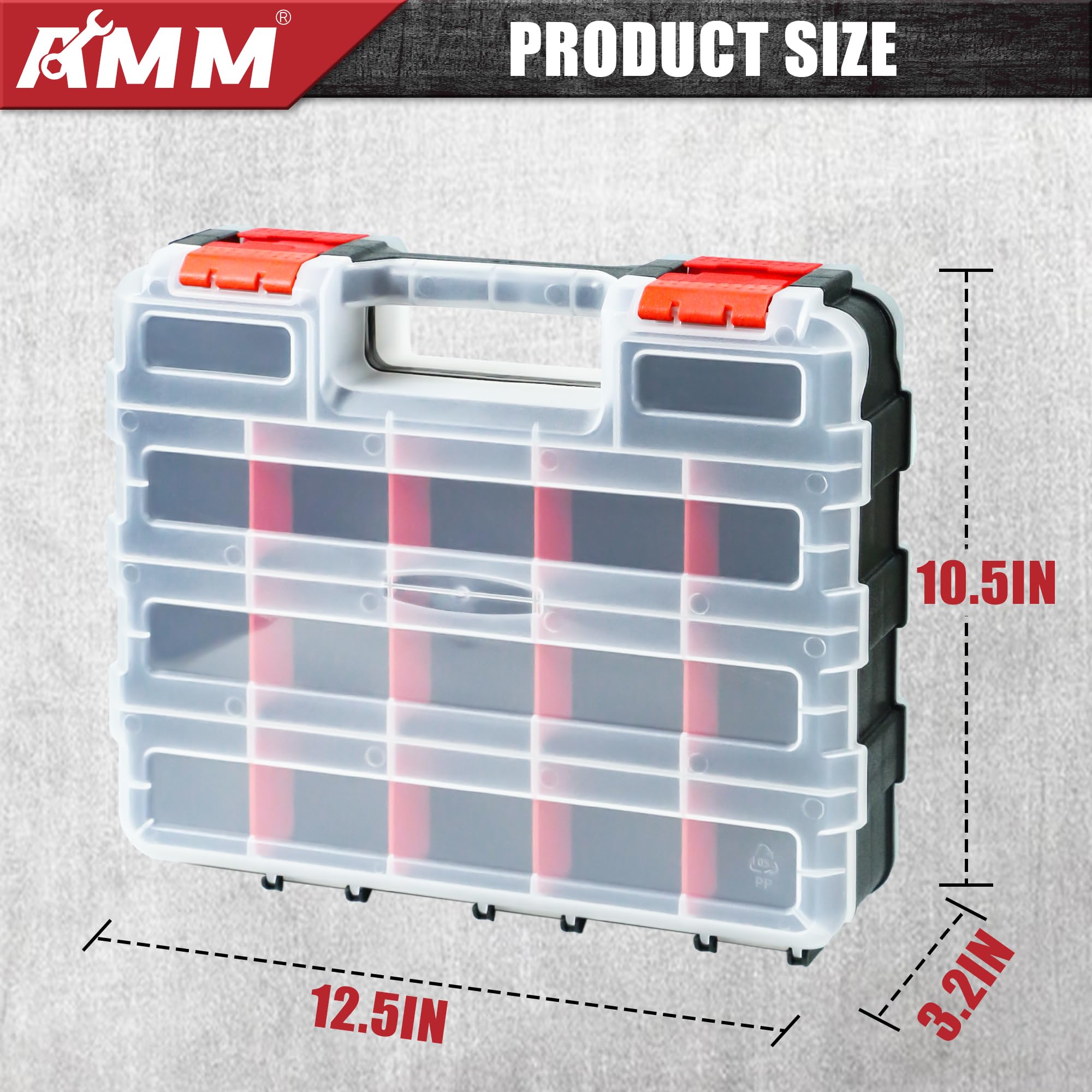 AMM Tool Box clear lid shows contents for fast identification
