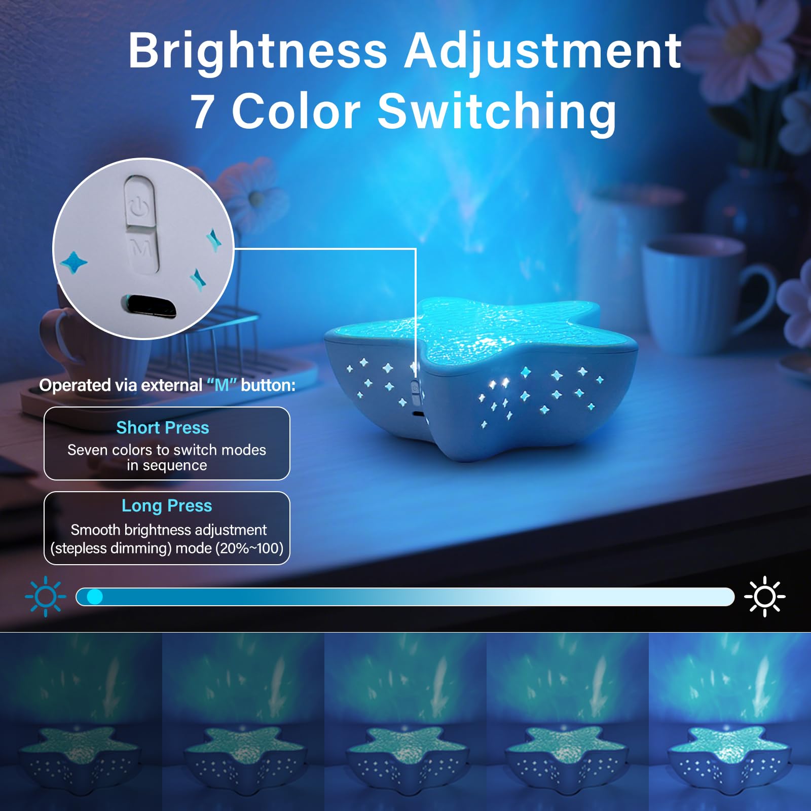 AmmToo Northern Lights Projector dorm decor adds charming atmosphere for study and rest.