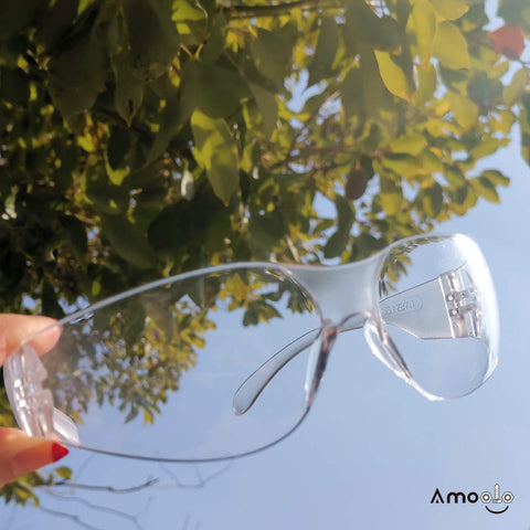 Amoolo ANSI Z87.1 compliant eyewear suitable for job sites and labs.