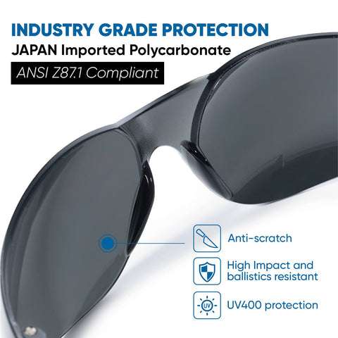 amoolo ANSI Z87.1 safety glasses deliver durable eye protection