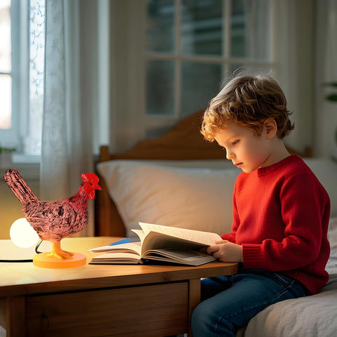 AMPlug in Chicken Egg Lamp shows carved feathers with lifelike texture