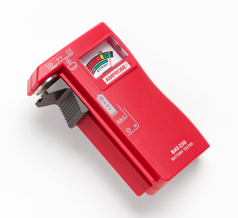Amprobe BAT-250 color-coded indicators guide quick checks.