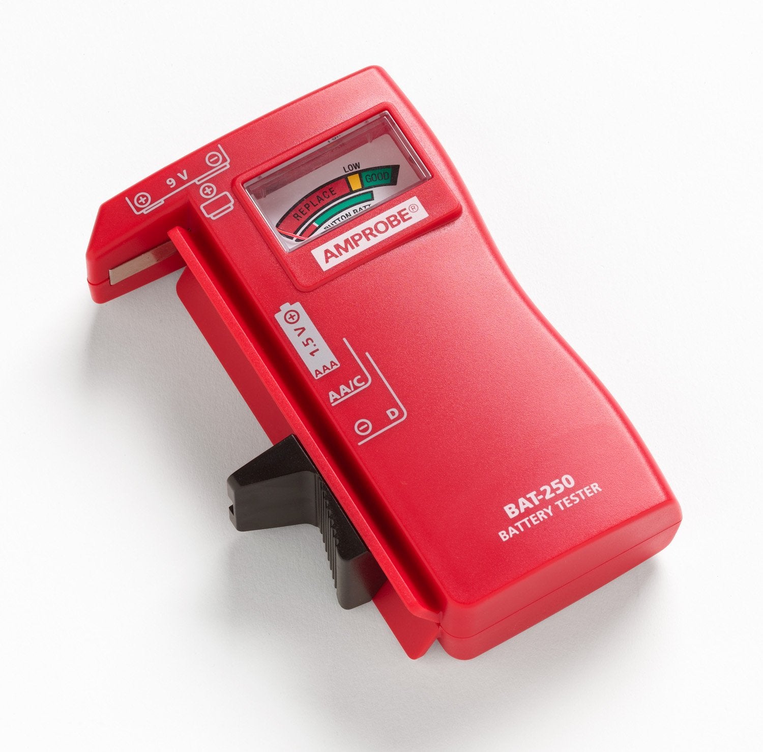 Amprobe BAT-250 testing AAA batteries in handheld devices.