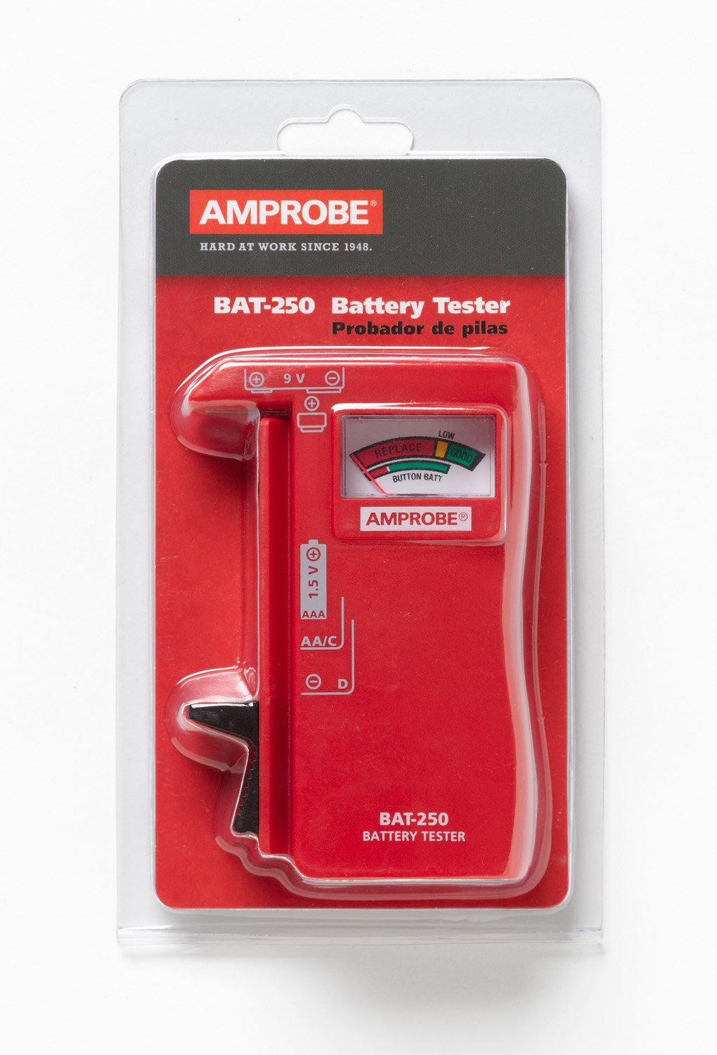 Amprobe BAT-250 testing C and D batteries for power tools.