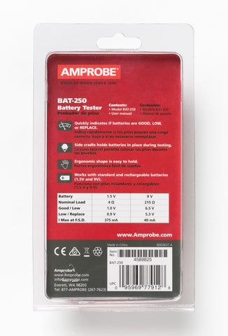 Amprobe BAT-250 testing 1.5V button-type batteries.