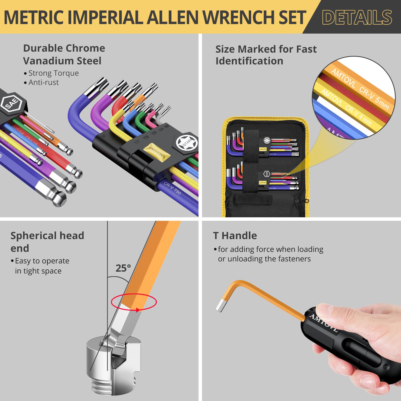 AMTOVL ball head design eases access with up to 25° entry.
