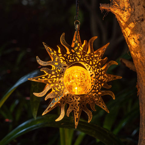 Amugmilk solar lantern with sunflower design glows softly for outdoor hanging decor.