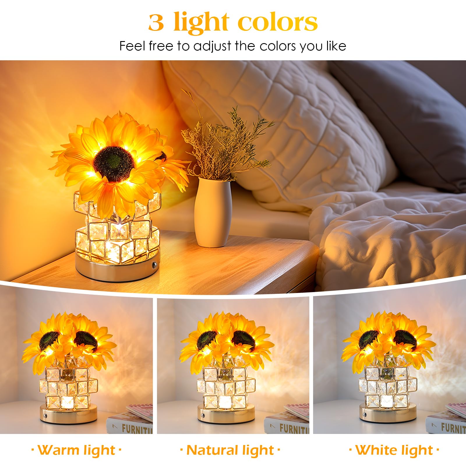 AMWGIMI Sunflowers Flower Lamp with 3 colors offers mood lighting versatility.