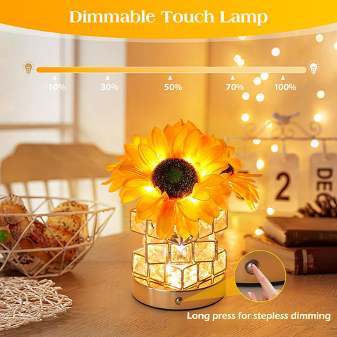 AMWGIMI Sunflowers Flower Lamp held in hand shows cordless portability.
