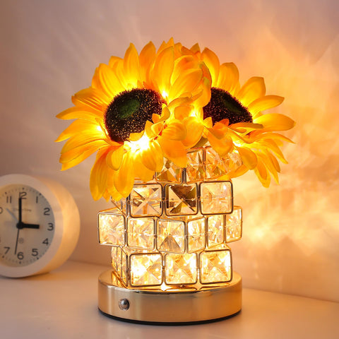 AMWGIMI Sunflowers Flower Lamp on table top provides warm ambient light.