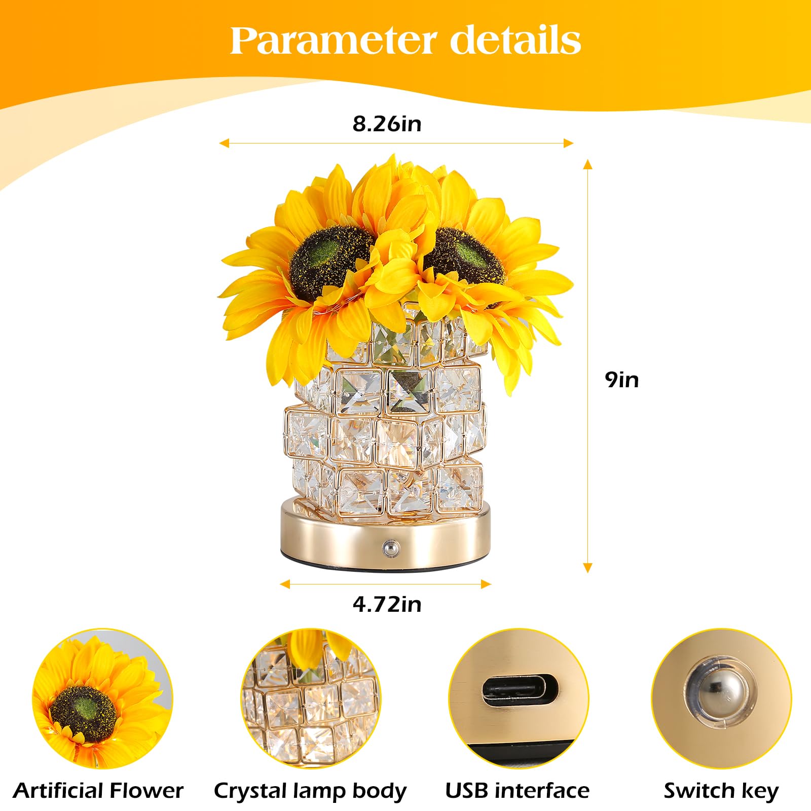 AMWGIMI Sunflowers Flower Lamp uses touch control for easy brightness adjustment.