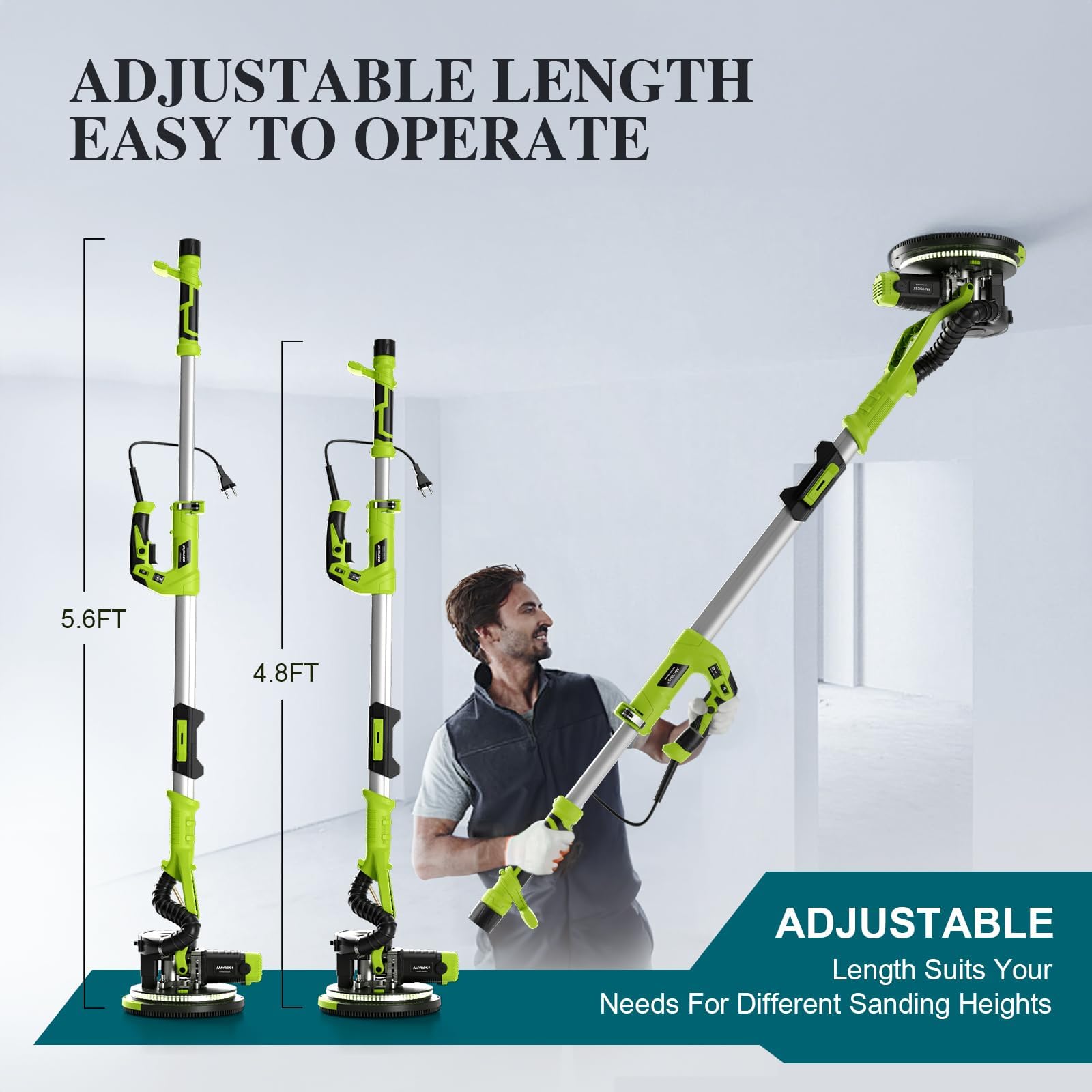 AMYBEST extendable handle reaches high ceilings with comfortable control.