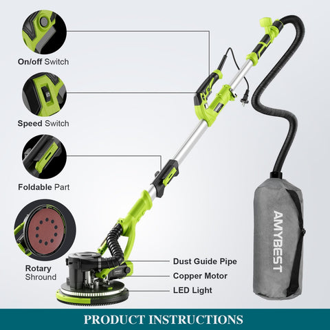 AMYBEST sander LED light strip improves visibility for precise work.