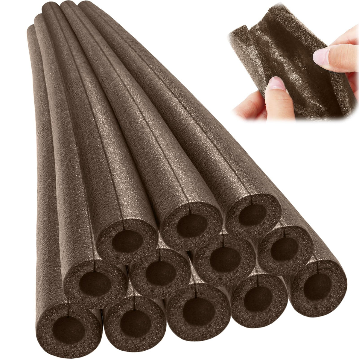 Amylove brown foam pipe insulation 12-piece set for 3.28 ft lengths.