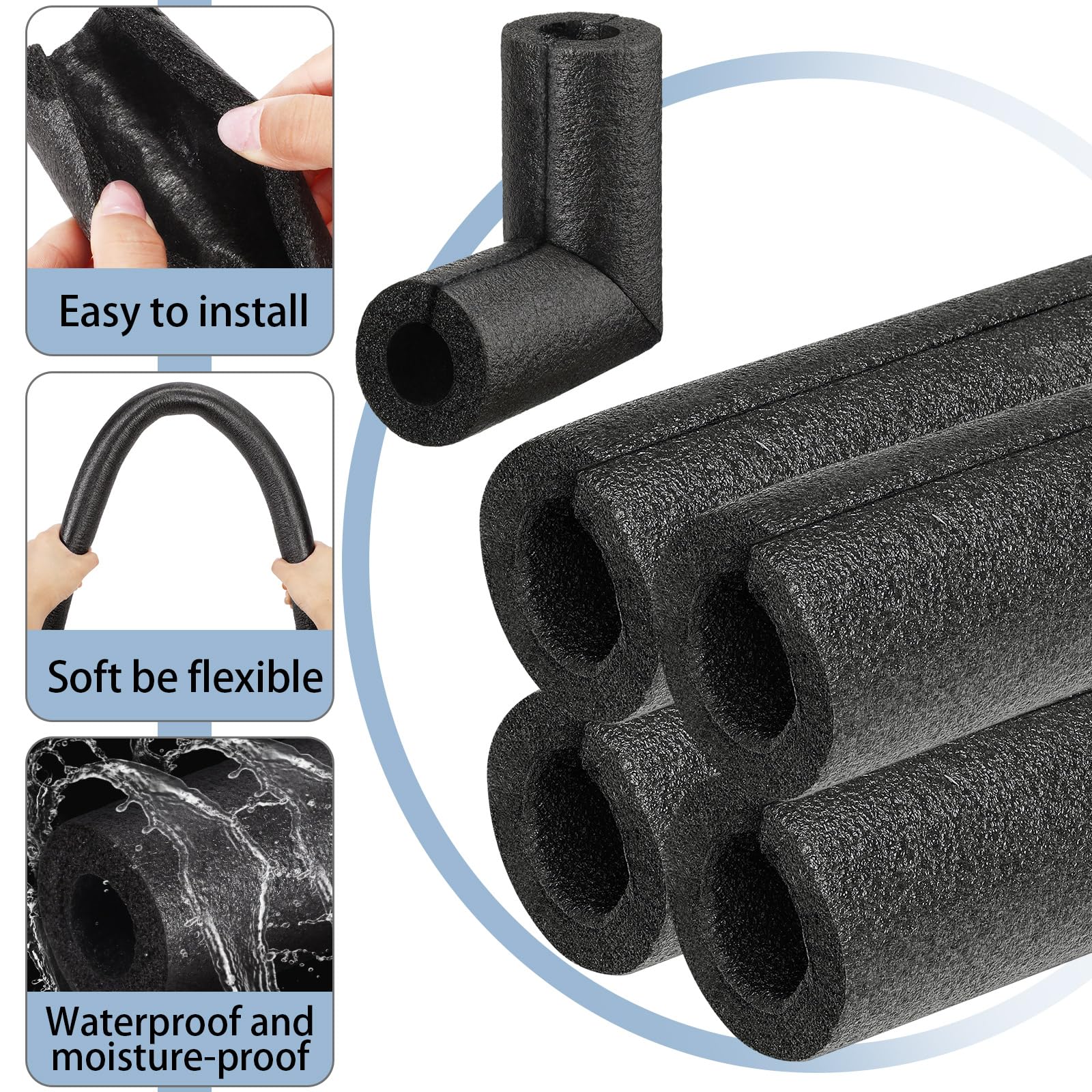 Amylove foam insulation in black protects against heat loss on pipes